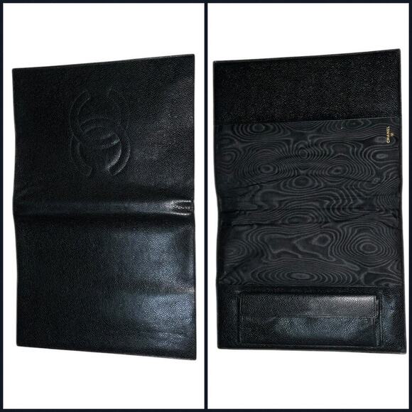 CHANEL Vintage Caviar Leather Black Diary Notebook Tablet Cover CC Stitch Motif. - Picture 10 of 14